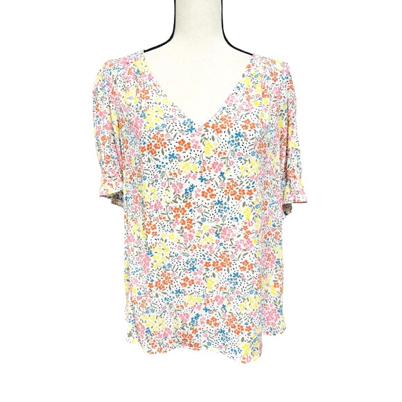 Loft Tops - Loft White Ditsy Floral Blouse Sz Small Short Sleeve